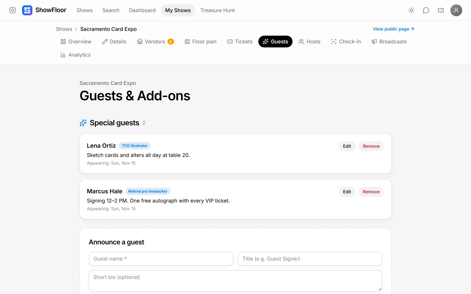 A list of special guests
