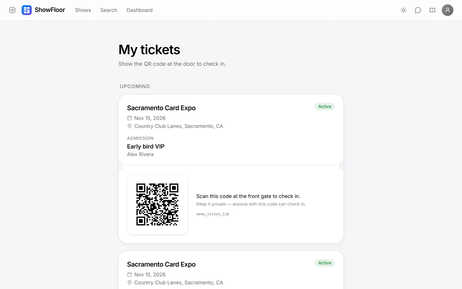 My Tickets with a QR code