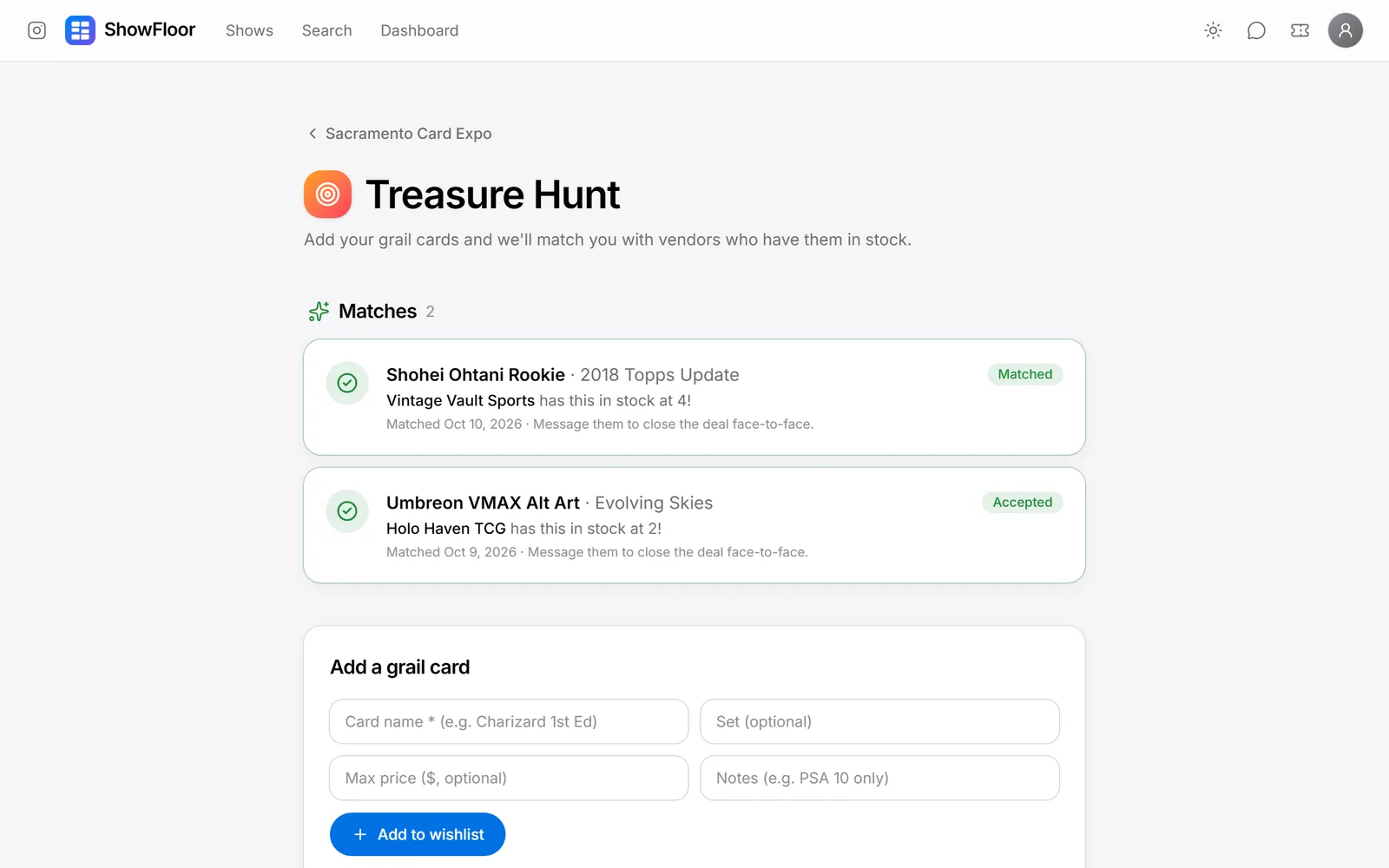 Treasure Hunt matches